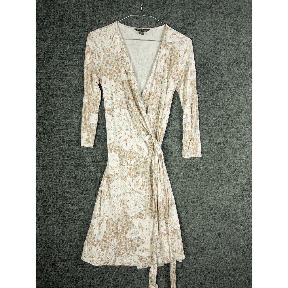 Tommy Bahama Wrap Dress Womens XXS Cream Floral Print 3/4 Sleeve Boho Resort